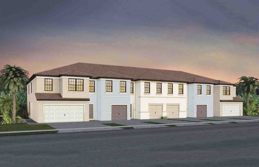 Two townhome models under construction by Centex at Sawgrass at Coral